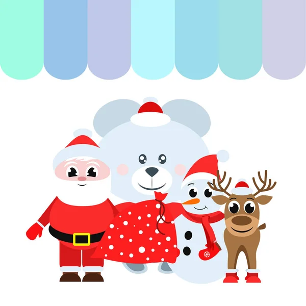 Vánoční Přání Santa Sněhulák Jelen Medvěd Vektorový Pozadí — Stockový vektor