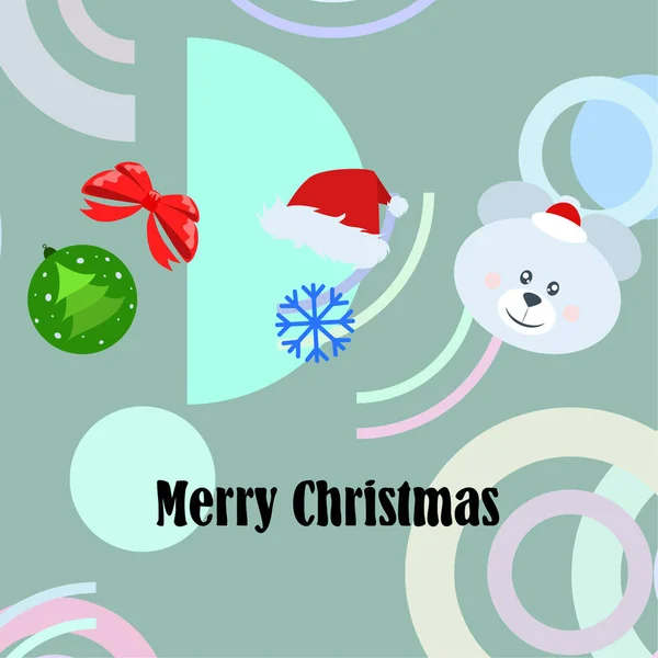 Nouvelle Année Carte Arc Ours Noël Boule Flocon Neige Santa — Image vectorielle