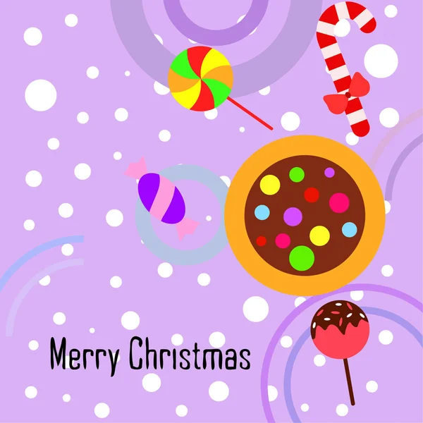 Merry Christmas Card Met Snoepjes Vector Achtergrond — Stockvector