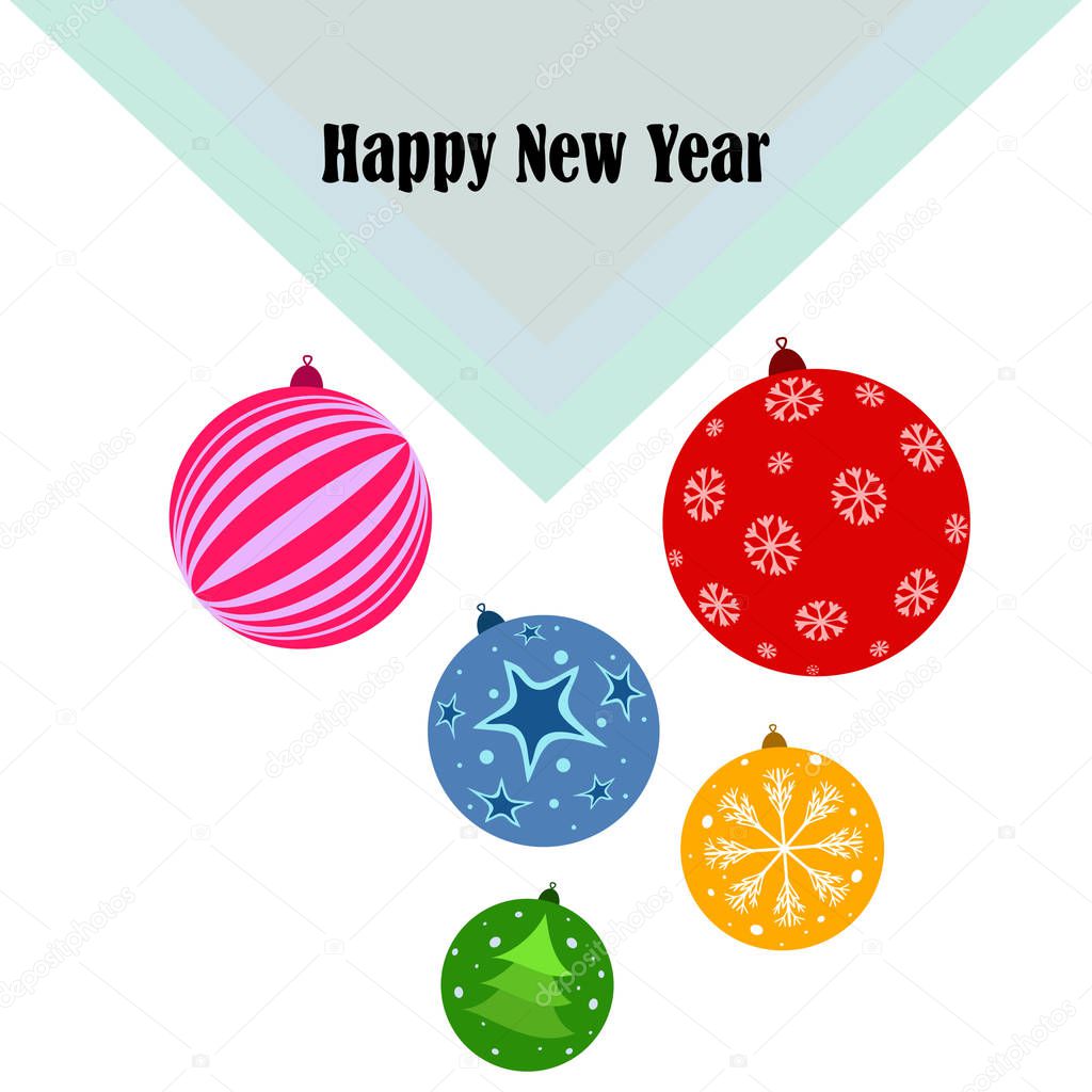 Christmas balls, New Year greeting card, vector background