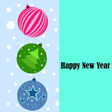 Noel topları, yeni yıl tebrik kartı, vektör arka plan