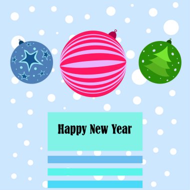 Noel topları, yeni yıl tebrik kartı, vektör arka plan