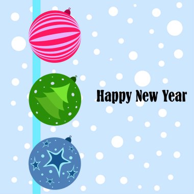 Noel topları, yeni yıl tebrik kartı, vektör arka plan