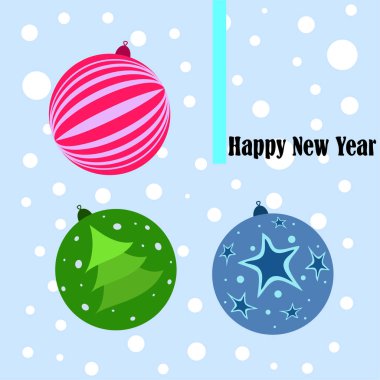 Noel topları, yeni yıl tebrik kartı, vektör arka plan