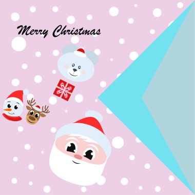 Noel kartı. Noel Baba, kardan adam, geyik, ayı ve hediye vektör arka plan