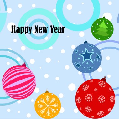 Noel topları, yeni yıl tebrik kartı, vektör arka plan