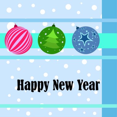 Noel topları, yeni yıl tebrik kartı, vektör arka plan