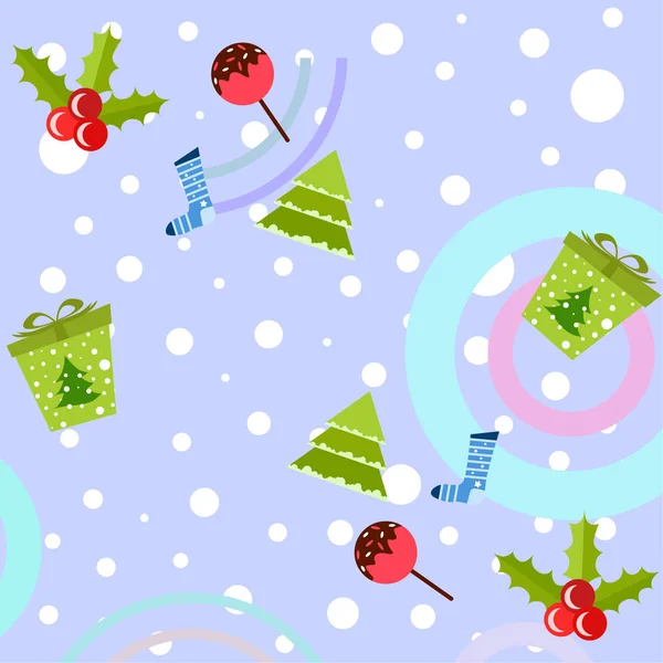 Weihnachtskarte Süßigkeiten Tanne Geschenk Weihnachtssocke Vektorhintergrund — Stockvektor