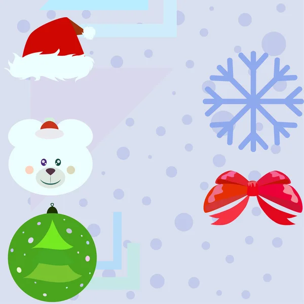 Año Nuevo Tarjeta Arco Oso Navidad Bola Copo Nieve Santa — Archivo Imágenes Vectoriales