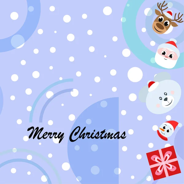 Kerstkaart Santa Sneeuwpop Deer Bear Gift Vector Achtergrond — Stockvector