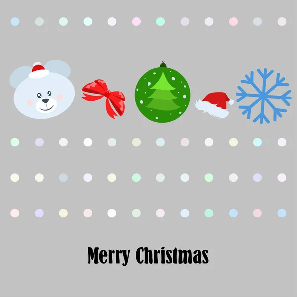 Nowy Rok Karta Kokarda Bear Boże Narodzenie Ball Śnieżynka Santa — Wektor stockowy