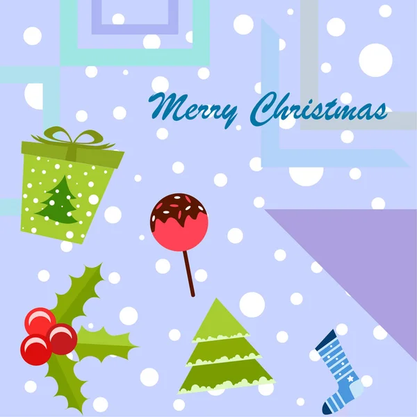 Tarjeta Navidad Dulces Regalo Abeto Calcetín Navidad Fondo Vector — Vector de stock