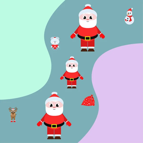 Christmas Card Santa Snowman Deer Bear Bag Vector Background — Stock Vector