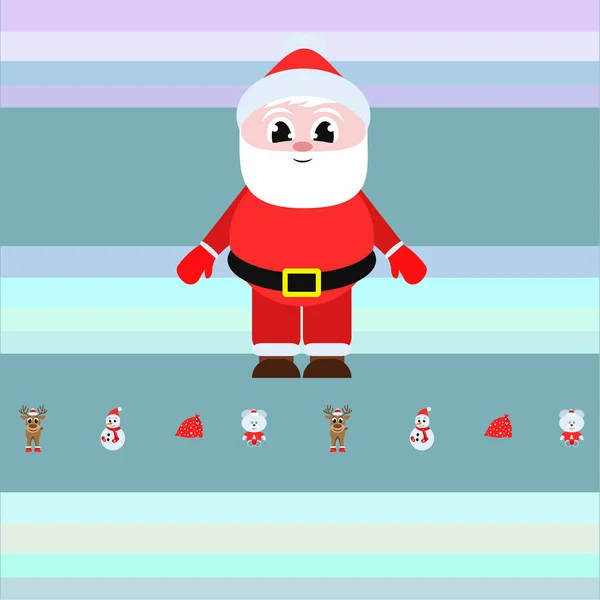 Tarjeta Navidad Santa Muñeco Nieve Bolsa Oso Ciervo Vector Fondo — Vector de stock