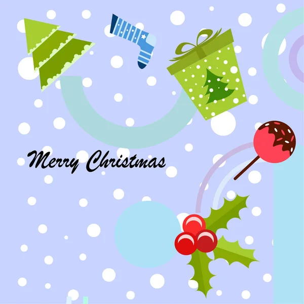 Різдвяна Листівка Цукерки Ялиця Подарунок Різдвяний Шкарпетка Векторний Фон — стоковий вектор