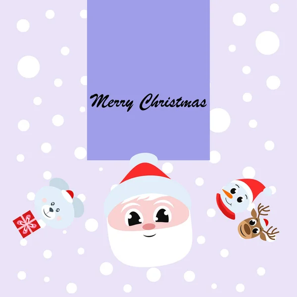 Χριστουγεννιάτικη Κάρτα Σάντα Χιονάνθρωπος Ελάφια Αρκούδα Και Δώρο Διάνυσμα Φόντο — Διανυσματικό Αρχείο