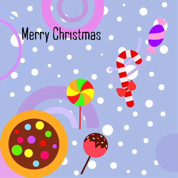 Feliz Tarjeta Navidad Con Caramelos Vector Fondo — Vector de stock