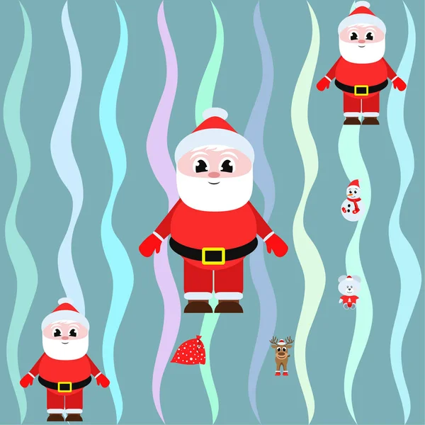 Noel Kartı Santa Kardan Adam Geyik Çanta Vektör Arka Plan — Stok Vektör