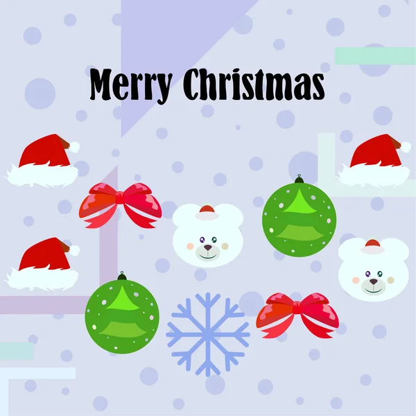 Ano Novo Cartão Arco Urso Natal Bola Floco Neve Santa — Vetor de Stock