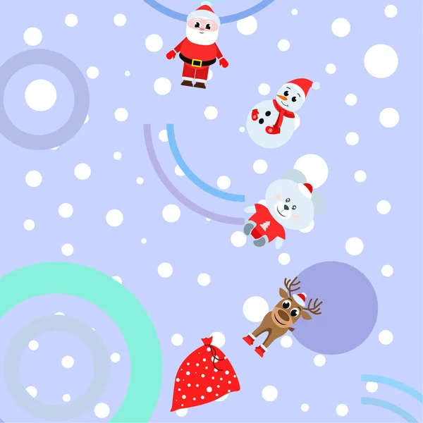 Щасливого Нового Року Карти Санта Клауса Сніговик Олень Ведмідь Векторні — стоковий вектор