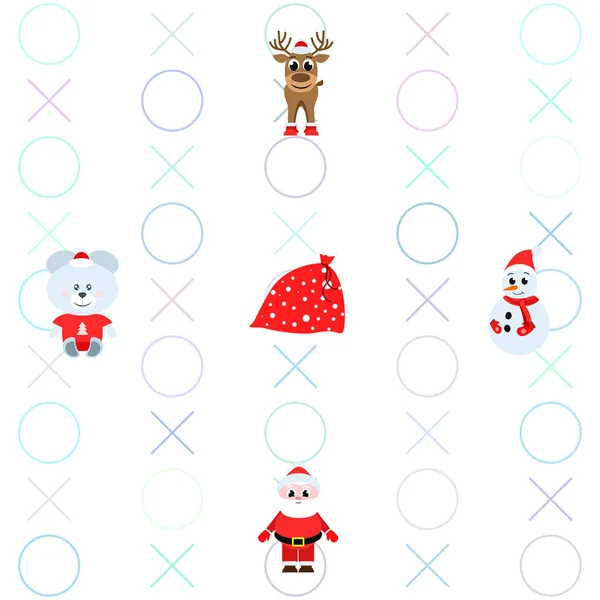 Tarjeta Navidad Santa Muñeco Nieve Bolsa Oso Ciervo Vector Fondo — Vector de stock