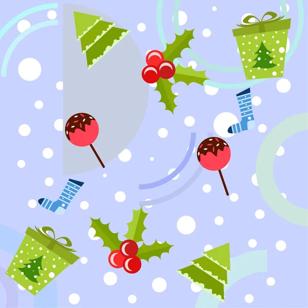 Carte Noël Bonbons Sapin Cadeau Chaussette Noël Fond Vectoriel — Image vectorielle
