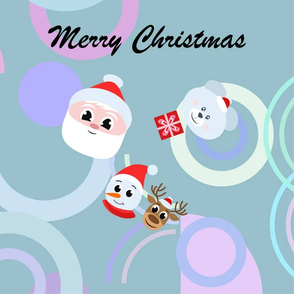 Carte Noël Père Noël Bonhomme Neige Cerf Ours Cadeau Vecteur — Image vectorielle