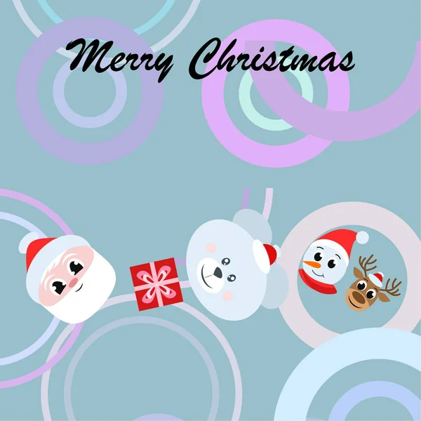 Weihnachtskarte Weihnachtsmann Schneemann Hirsch Bär Und Geschenkvektor Hintergrund — Stockvektor