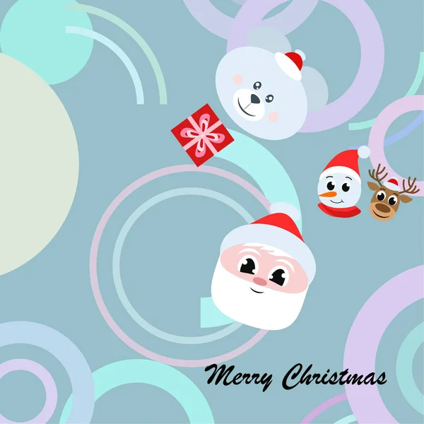 Tarjeta Navidad Santa Muñeco Nieve Ciervos Oso Vector Regalo Fondo — Vector de stock