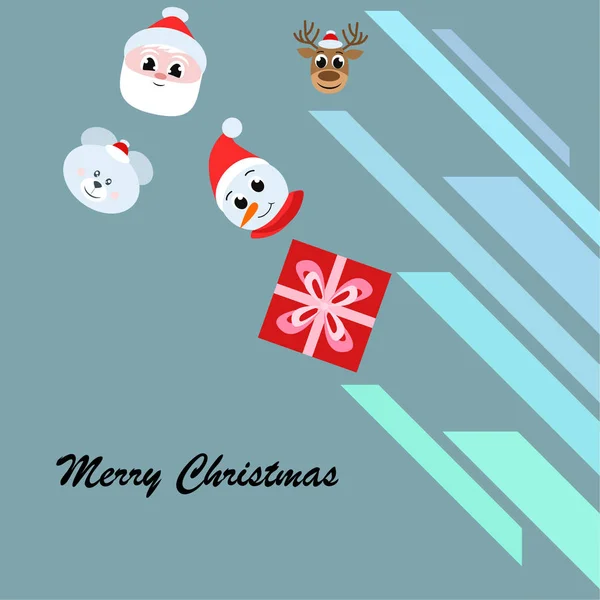 Tarjeta Navidad Santa Muñeco Nieve Ciervos Oso Vector Regalo Fondo — Vector de stock