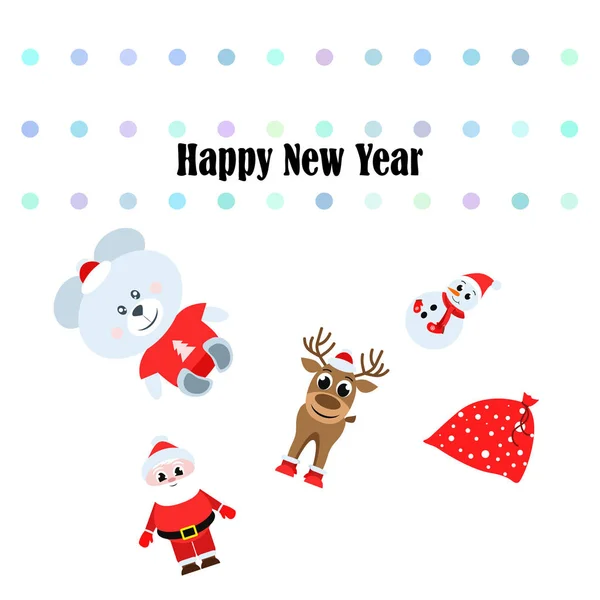 Vánoce Nový Rok Karty Santa Sněhulák Jelen Medvěd Vektorový Pozadí — Stockový vektor