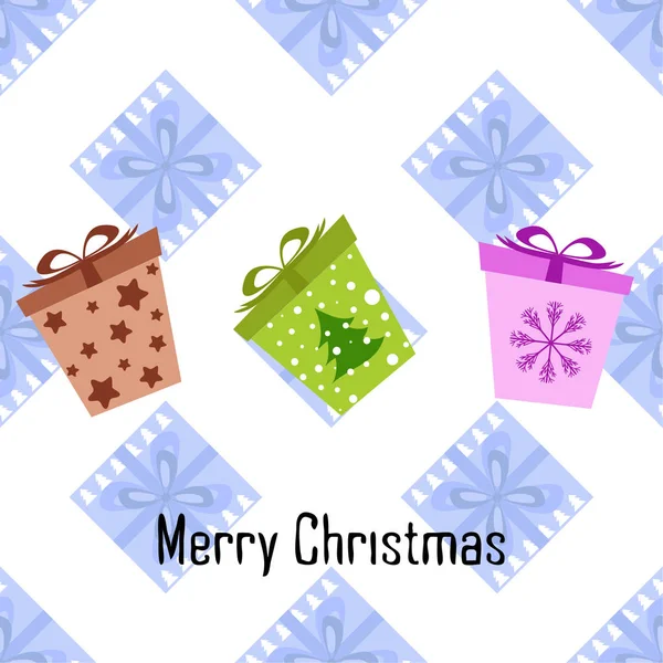 Merry Christmas Card Gifts White Background Vector Illustration — Stock Vector