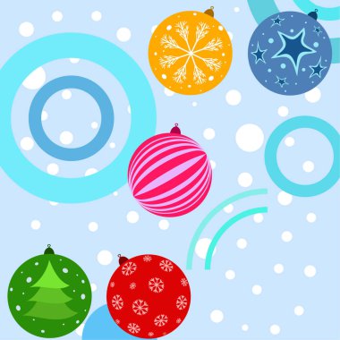 Noel topları, yeni yıl tebrik kartı, vektör arka plan