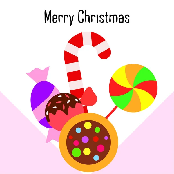 Feliz Tarjeta Navidad Con Caramelos Vector Fondo — Vector de stock