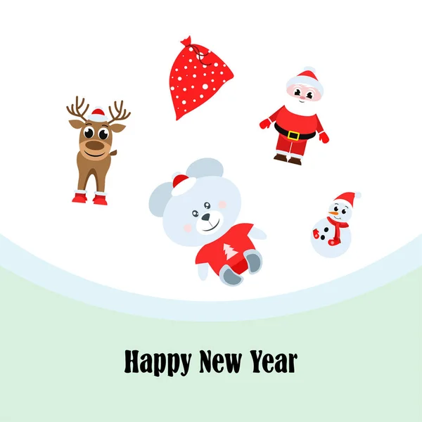 Boże Narodzenie Nowy Rok Karty Santa Bałwan Jeleń Niedźwiedź Tło — Wektor stockowy