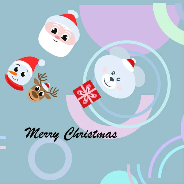 Christmas Card Santa Snowman Deer Bear Gift Vector Background — Stock Vector