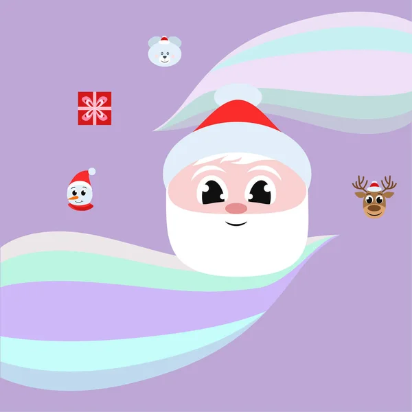 Tarjeta Navidad Santa Muñeco Nieve Ciervos Oso Vector Regalo Fondo — Vector de stock