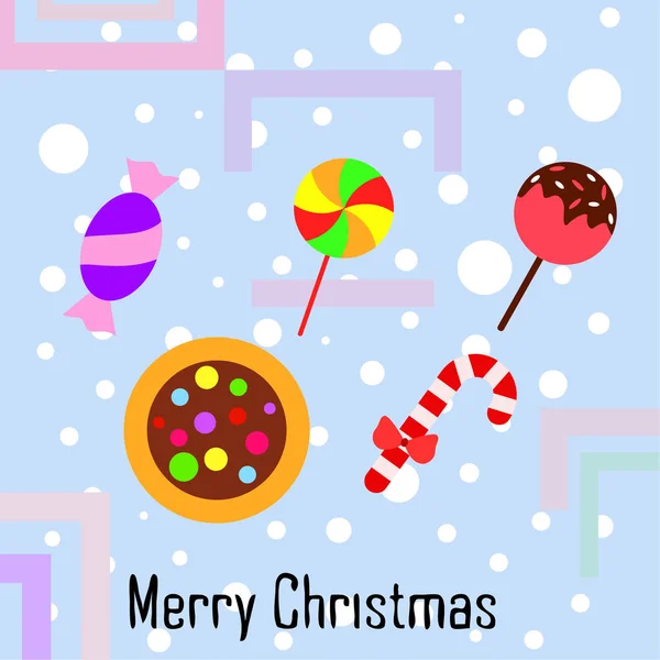 Feliz Tarjeta Navidad Con Caramelos Vector Fondo — Vector de stock