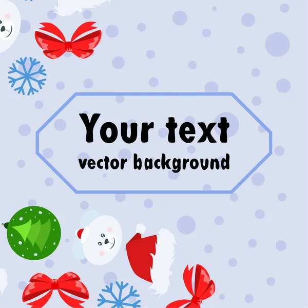 Año Nuevo Tarjeta Arco Oso Navidad Bola Copo Nieve Santa — Vector de stock