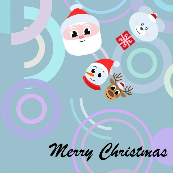 Рождественская Открытка Санта Снеговик Олень Медведь Подарок Векторный Фон — стоковый вектор