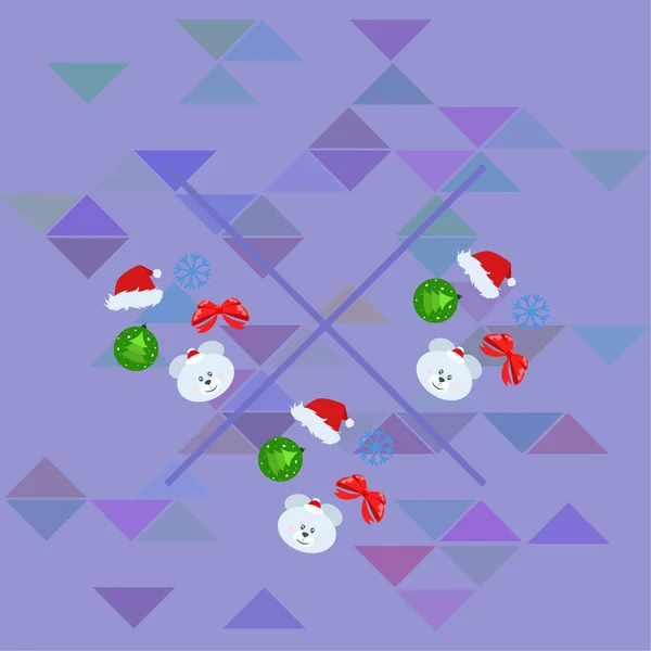 Año Nuevo Tarjeta Arco Oso Navidad Bola Copo Nieve Santa — Vector de stock