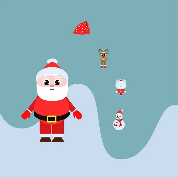 Різдвяна Листівка Сумка Ведмедя Санта Сніговика Векторний Фон — стоковий вектор