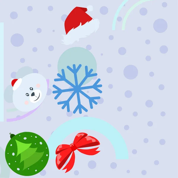 Año Nuevo Tarjeta Arco Oso Navidad Bola Copo Nieve Santa — Vector de stock