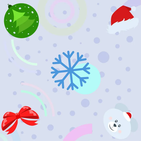 Nouvelle Année Carte Arc Ours Noël Boule Flocon Neige Santa — Image vectorielle