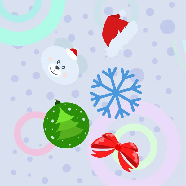 Ano Novo Cartão Arco Urso Natal Bola Floco Neve Santa —  Vetores de Stock