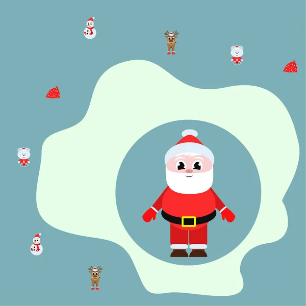 Julkort Santa Snögubbe Rådjur Bära Väska Vector Bakgrund — Stock vektor