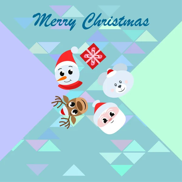 Tarjeta Navidad Santa Muñeco Nieve Ciervos Oso Vector Regalo Fondo — Vector de stock