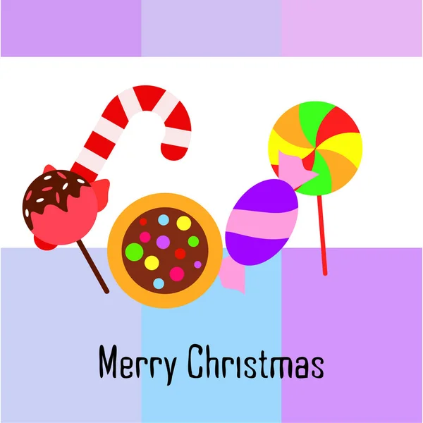 Feliz Tarjeta Navidad Con Caramelos Vector Fondo — Vector de stock