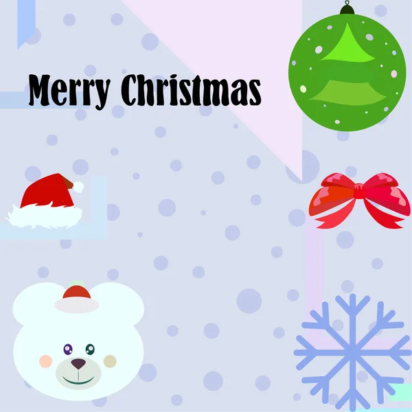 Nieuwjaar Kaart Boog Dragen Kerst Bal Sneeuwvlok Santa Hat Vector — Stockvector