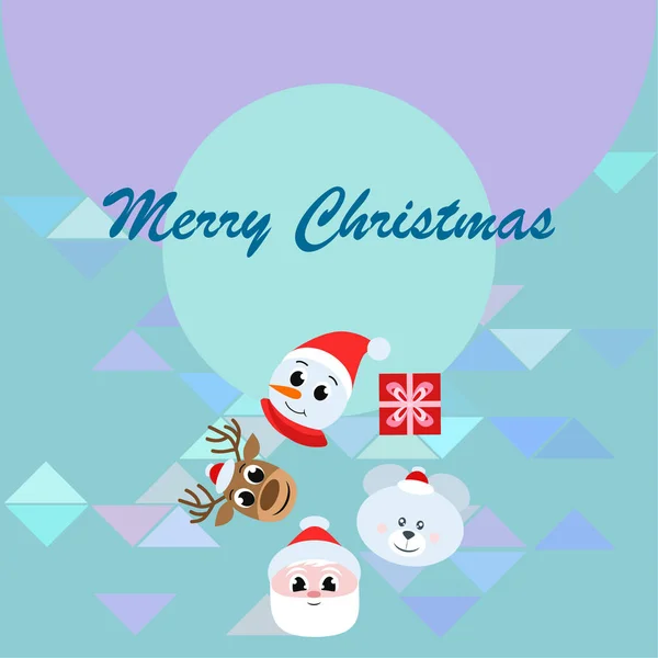 Kerstkaart Santa Sneeuwpop Deer Bear Gift Vector Achtergrond — Stockvector